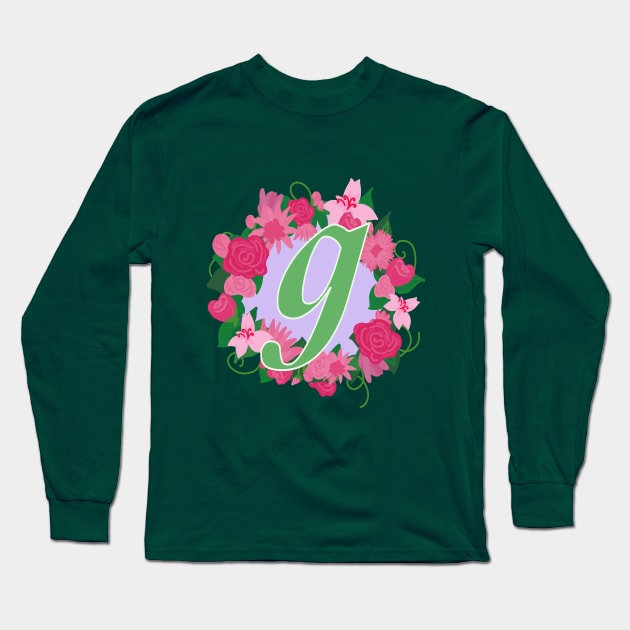 Monogram G, Personalized Floral Initial Long Sleeve T-Shirt by Bunniyababa